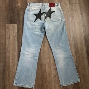 Two Jeys x Zara Flared Light Wash Denim Jeans Distressed